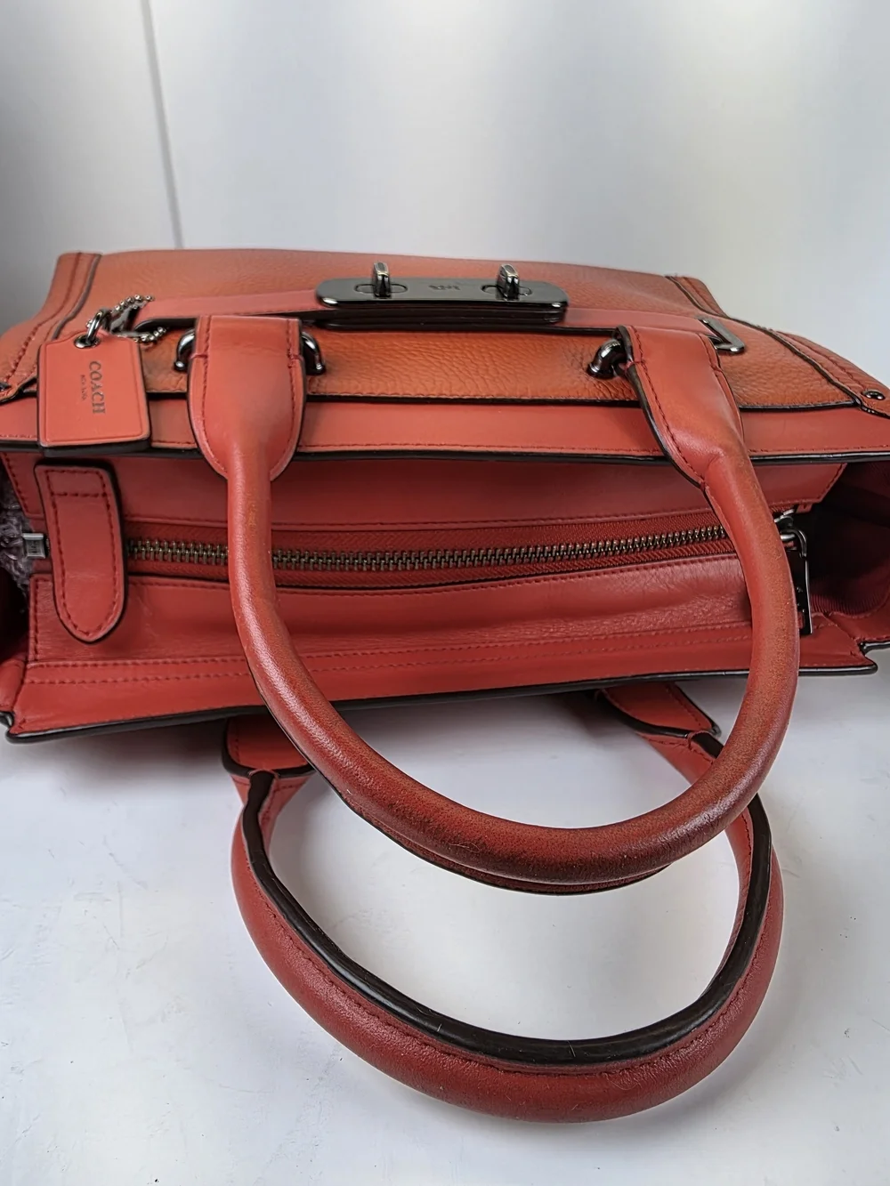 Coach Swager 27 Orange Leather Satchel Handbag Crossbody Bag